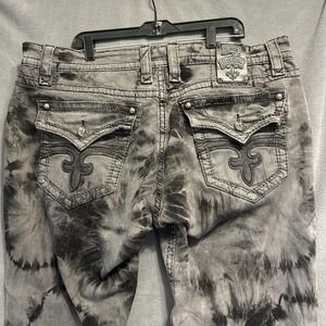 Rock Revival Steven Straight Jeans Mens 42x34 Tall Grey Tie Dye Grunge Punk